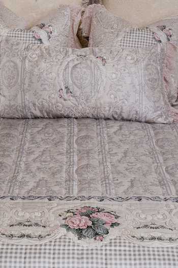Buy_Diva Riche_Pink Washable Silk Checkered, Floral Print Bedding Set_Online_at_Aza_Fashions