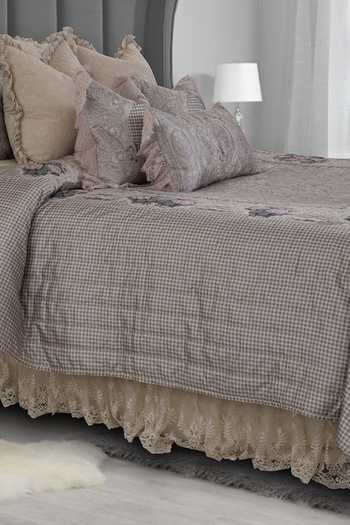 Shop_Diva Riche_Pink Washable Silk Checkered, Floral Print Bedding Set_Online_at_Aza_Fashions