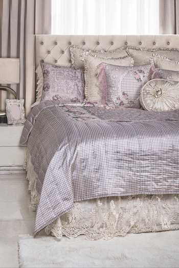 Diva Riche_Pink Washable Silk Checkered, Floral Print Bedding Set_at_Aza_Fashions
