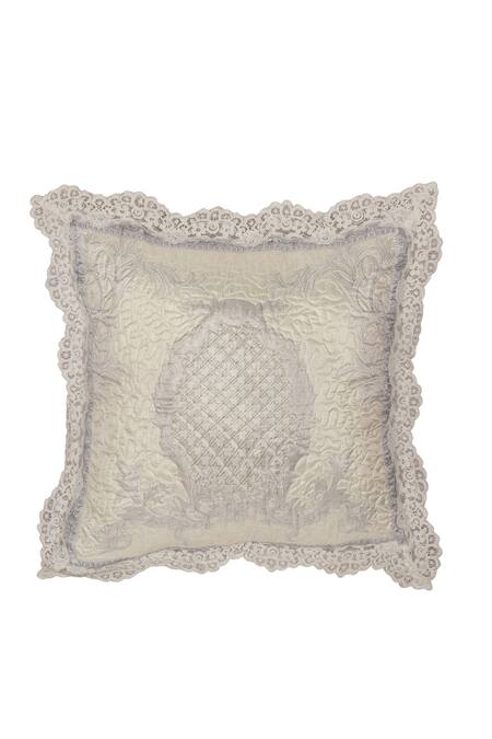 Buy_Diva Riche_Cream Washable Silk Floral, Geometric Print Quilted Pattern Bedding Set_Online_at_Aza_Fashions