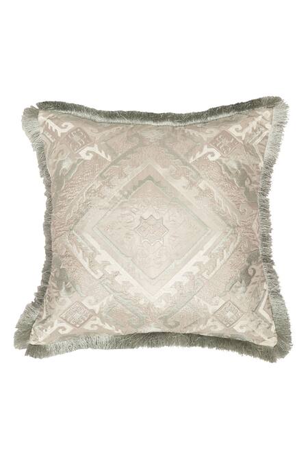 Buy_Diva Riche_Grey Washable Silk Thread Rosenthaal Geometric Embroidered Bedding Set_Online_at_Aza_Fashions