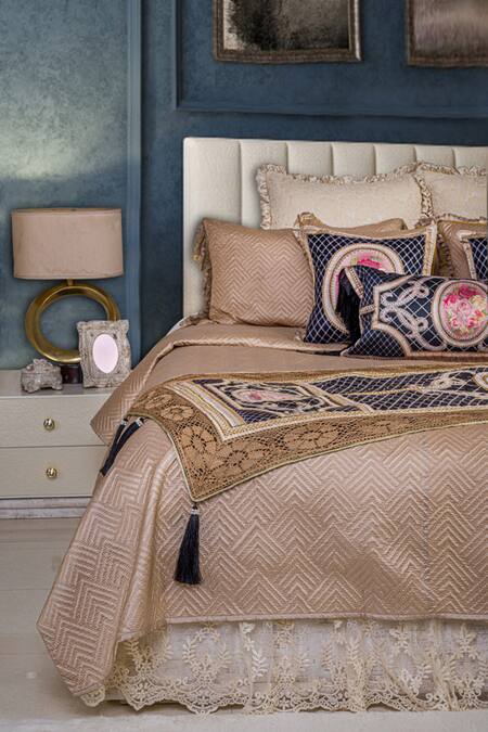 Diva Riche_Black Satin, Washable Silk Floral, Paisley Lace Embellished Bedding Set_Online_at_Aza_Fashions