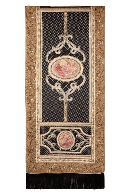 Diva Riche_Black Satin, Washable Silk Floral, Paisley Lace Embellished Bedding Set_at_Aza_Fashions