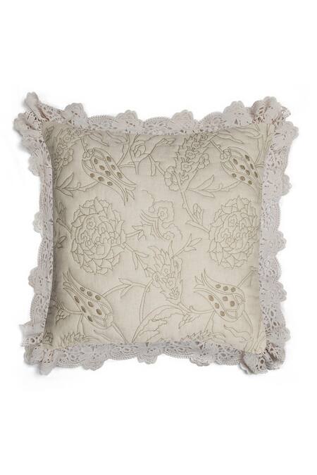 Buy_Diva Riche_Cream Washable Silk Thread Eden Floral Embroidered Bedding Set_Online_at_Aza_Fashions