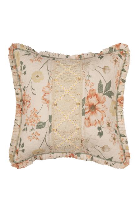 Buy_Diva Riche_Gold Cotton Floral Lace, Rose Print Bedding Set_Online_at_Aza_Fashions