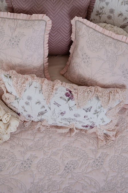 Diva Riche Pink Cotton Thread Eden Embroidered Bedding Set Online at Aza Fashions Diva Riche_Pink Cotton Thread Eden Embroidered Bedding Set_Online_at_Aza_Fashions