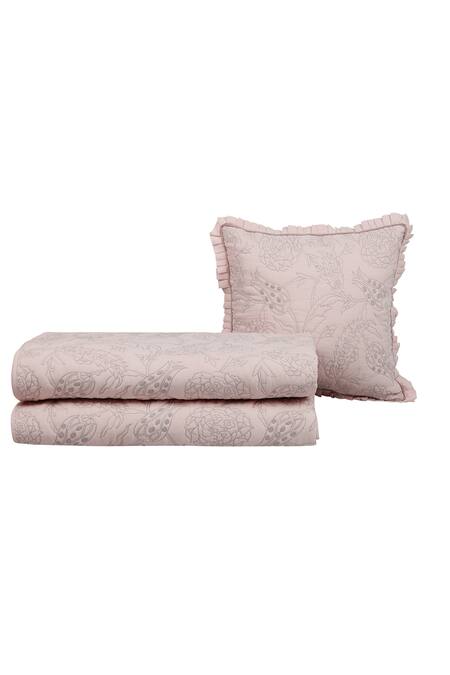 Diva Riche Pink Cotton Thread Eden Embroidered Bedding Set at Aza Fashions Diva Riche_Pink Cotton Thread Eden Embroidered Bedding Set_at_Aza_Fashions