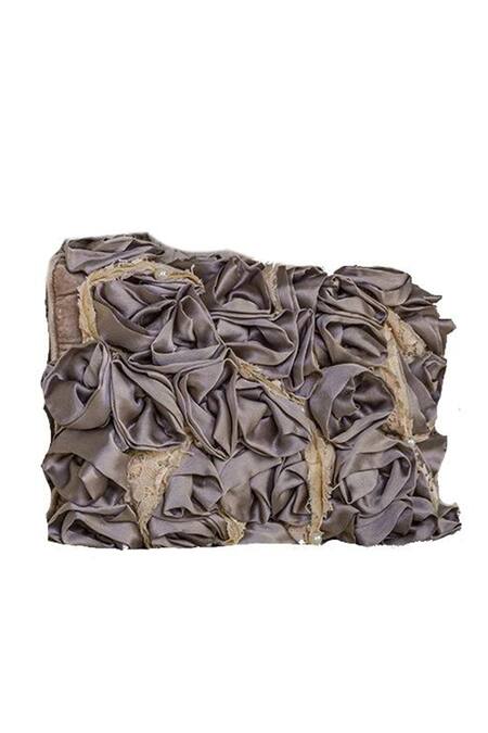 Shop Diva Riche Grey Washable Silk Floral Applique, Lace Rose Work Cushion Cover at Aza Fashions Shop_Diva Riche_Grey Washable Silk Floral Applique, Lace Rose Work Cushion Cover_at_Aza_Fashions