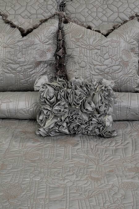 Diva Riche Blue Washable Silk Thread Water Lily Embroidered Bedding Set Online at Aza Fashions Diva Riche_Blue Washable Silk Thread Water Lily Embroidered Bedding Set_Online_at_Aza_Fashions