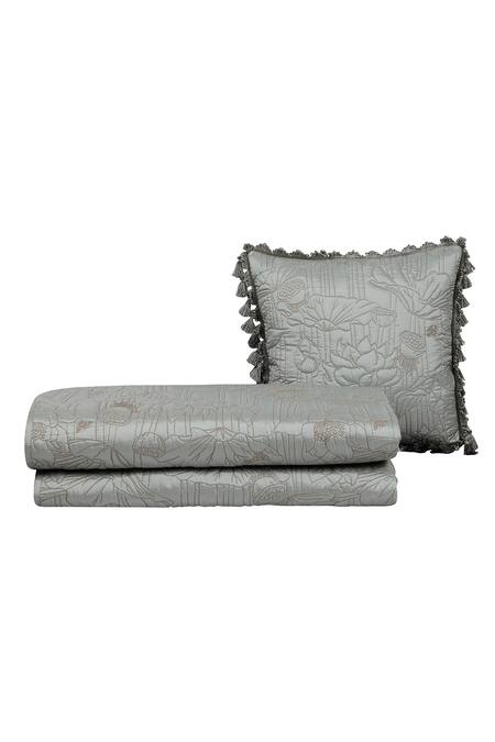 Buy Diva Riche Blue Washable Silk Thread Water Lily Embroidered Bedding Set Online at Aza Fashions Buy_Diva Riche_Blue Washable Silk Thread Water Lily Embroidered Bedding Set_Online_at_Aza_Fashions