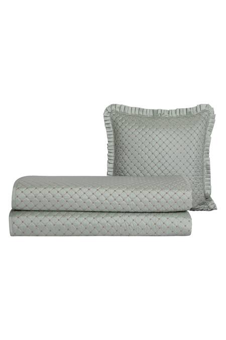Buy Diva Riche Blue Washable Silk Lattice Quilted Bedding Set Online at Aza Fashions Buy_Diva Riche_Blue Washable Silk Lattice Quilted Bedding Set_Online_at_Aza_Fashions