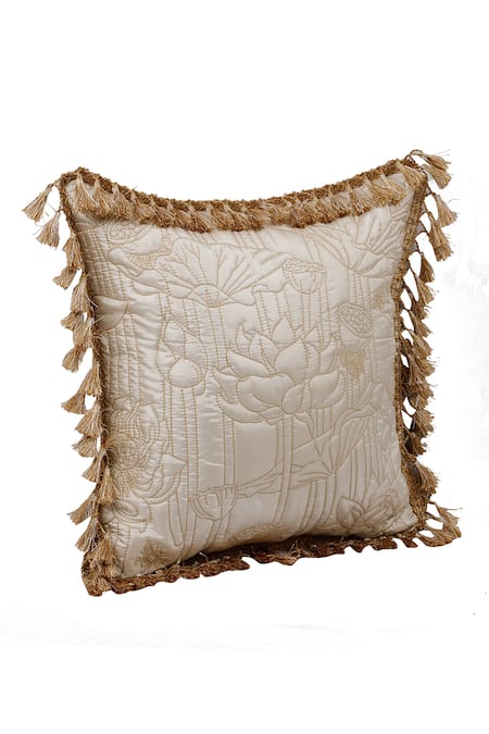 Buy Diva Riche Ivory Washable Silk Thread Water Lily Embroidered Bedding Set Online at Aza Fashions Buy_Diva Riche_Ivory Washable Silk Thread Water Lily Embroidered Bedding Set_Online_at_Aza_Fashions