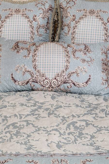 Diva Riche Blue Washable Silk Floral Gabriel Print Bedding Set Online at Aza Fashions Diva Riche_Blue Washable Silk Floral Gabriel Print Bedding Set_Online_at_Aza_Fashions