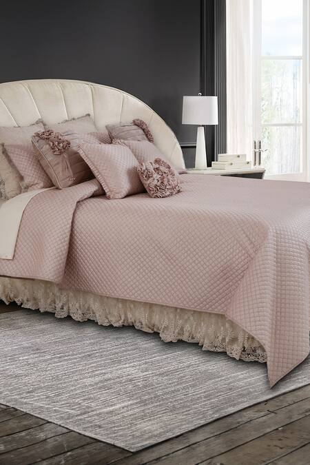 Shop Diva Riche Peach Cotton Lattice Quilted Pattern Bedding Set at Aza Fashions Shop_Diva Riche_Peach Cotton Lattice Quilted Pattern Bedding Set_at_Aza_Fashions
