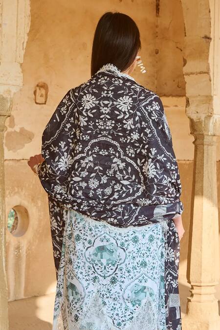 Sage Saga Green Chanderi Lace, Embroidery Round Kokila Chantilly Applique Kurta Pant Set Online at Aza Fashions Sage Saga_Green Chanderi Lace, Embroidery Round Kokila Chantilly Applique Kurta Pant Set _Online_at_Aza_Fashions