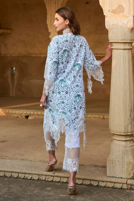 Buy Sage Saga Green Chanderi Lace, Embroidery Round Kokila Chantilly Applique Kurta Pant Set Online at Aza Fashions Buy_Sage Saga_Green Chanderi Lace, Embroidery Round Kokila Chantilly Applique Kurta Pant Set _Online_at_Aza_Fashions