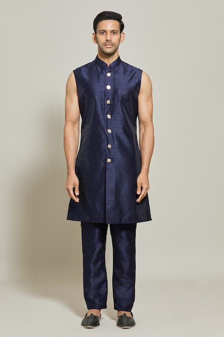 Arihant Rai Sinha Blue Velvet, Silk Embroidery Jacket Pant Set Online at Aza Fashions Arihant Rai Sinha_Blue Velvet, Silk Embroidery Jacket Pant Set_Online_at_Aza_Fashions