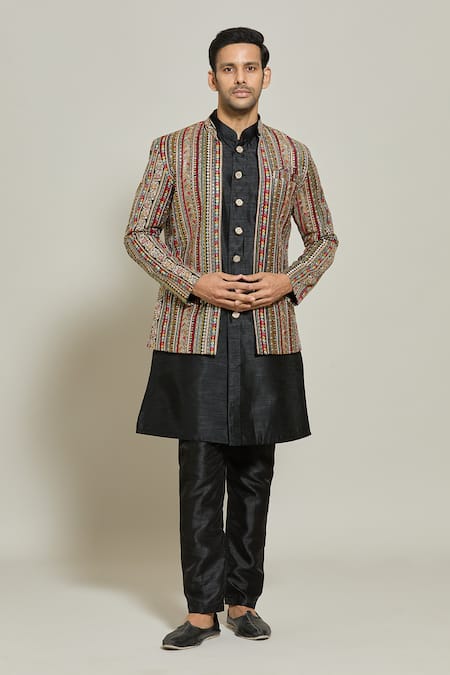 Aryavir Malhotra Sequin & Thread Embroidered Jacket Kurta Set 