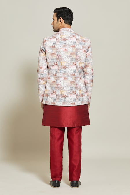 Shop Arihant Rai Sinha White Silk, Cotton Geometric Pattern Jacket Pant Set at Aza Fashions Shop_Arihant Rai Sinha_White Silk, Cotton Geometric Pattern Jacket Pant Set _at_Aza_Fashions