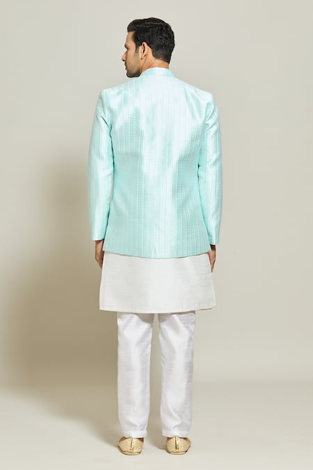 Shop Arihant Rai Sinha Blue Jacquard, Silk Jacket Pant Set at Aza Fashions Shop_Arihant Rai Sinha_Blue Jacquard, Silk Jacket Pant Set _at_Aza_Fashions
