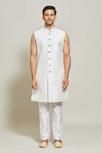 Arihant Rai Sinha_Gold Silk Embroidery Sequin Jacket Kurta Set_Online_at_Aza_Fashions