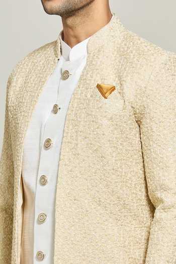 Buy_Arihant Rai Sinha_Gold Silk Embroidery Sequin Jacket Kurta Set
