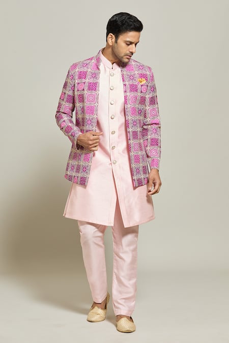 Aryavir Malhotra Geometric Pattern Jacket Kurta Set 