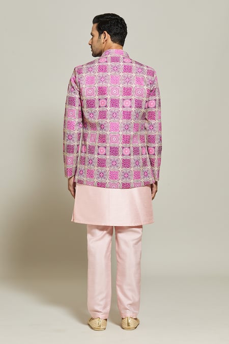 Shop Arihant Rai Sinha Purple Silk, Cotton Sequins Geometric Pattern Jacket Kurta Set at Aza Fashions Shop_Arihant Rai Sinha_Purple Silk, Cotton Sequins Geometric Pattern Jacket Kurta Set _at_Aza_Fashions