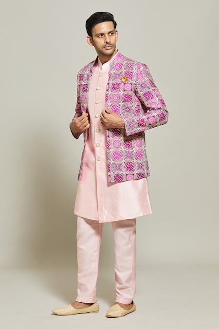 Arihant Rai Sinha Purple Silk, Cotton Sequins Geometric Pattern Jacket Kurta Set at Aza Fashions Arihant Rai Sinha_Purple Silk, Cotton Sequins Geometric Pattern Jacket Kurta Set _at_Aza_Fashions