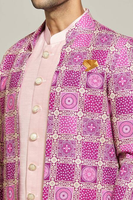 Buy Arihant Rai Sinha Purple Silk, Cotton Sequins Geometric Pattern Jacket Kurta Set Buy_Arihant Rai Sinha_Purple Silk, Cotton Sequins Geometric Pattern Jacket Kurta Set