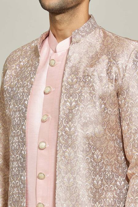 Buy Arihant Rai Sinha Pink Jacquard, Silk Embroidery Woven Floral Pattern Jacket Kurta Set Buy_Arihant Rai Sinha_Pink Jacquard, Silk Embroidery Woven Floral Pattern Jacket Kurta Set