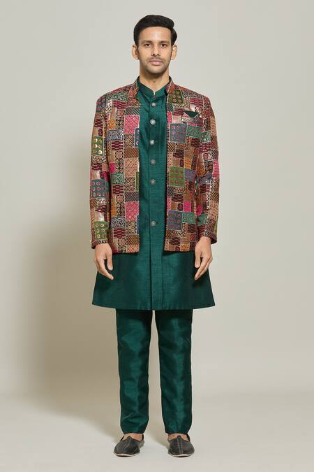 Buy_Arihant Rai Sinha_Green Georgette, Silk Sequins, Embroidery And Thread Jacket Kurta Set _Online_at_Aza_Fashions