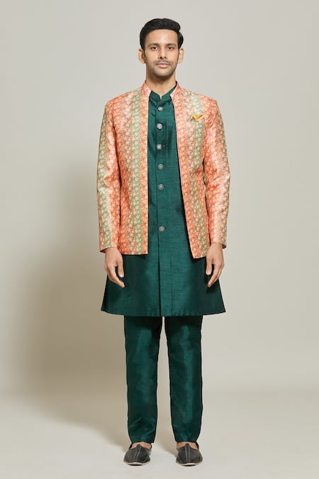 Buy Arihant Rai Sinha Orange Silk Embroidery, Sequins And Thread Floral Pattern Jacket Pant Set Online at Aza Fashions Buy_Arihant Rai Sinha_Orange Silk Embroidery, Sequins And Thread Floral Pattern Jacket Pant Set _Online_at_Aza_Fashions
