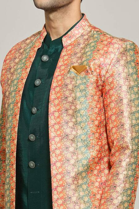 Shop Arihant Rai Sinha Orange Silk Embroidery, Sequins And Thread Floral Pattern Jacket Pant Set Online at Aza Fashions Shop_Arihant Rai Sinha_Orange Silk Embroidery, Sequins And Thread Floral Pattern Jacket Pant Set _Online_at_Aza_Fashions