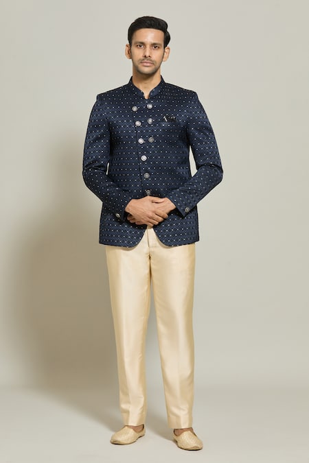 Aryavir Malhotra Woven Floral Pattern Bandhgala & Trouser Set 