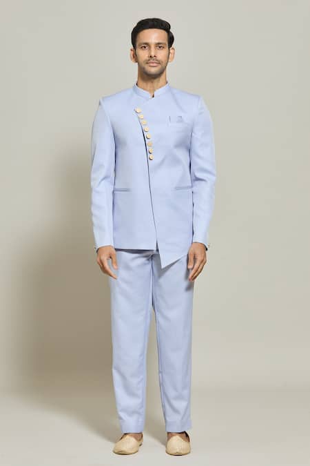 Arihant Rai Sinha Purple Terrycloth Asymmetric Bandhgala And Trouser Set Online at Aza Fashions Arihant Rai Sinha_Purple Terrycloth Asymmetric Bandhgala And Trouser Set _Online_at_Aza_Fashions