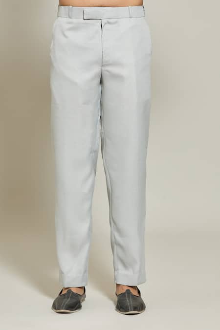 Arihant Rai Sinha Grey Terrycloth, Rayon Asymmetric Button Down Bandhgala And Trouser Set at Aza Fashions Arihant Rai Sinha_Grey Terrycloth, Rayon Asymmetric Button Down Bandhgala And Trouser Set _at_Aza_Fashions