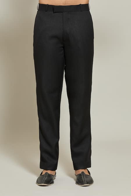 Arihant Rai Sinha_Black Terrycloth, Rayon Band Collar Bandhgala And Trouser Set _at_Aza_Fashions