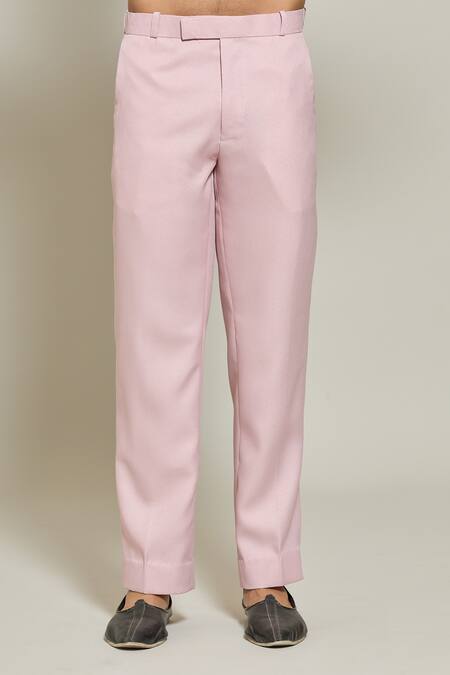 Arihant Rai Sinha_Pink Terrycloth, Rayon Button Down Solid Bandhgala And Trouser Set _at_Aza_Fashions