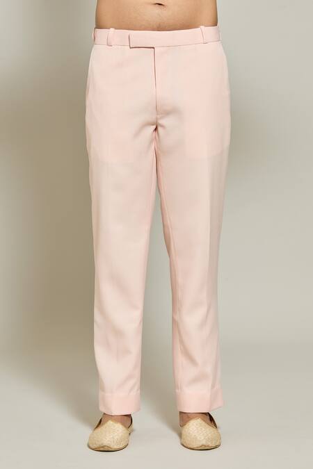 Arihant Rai Sinha_Peach Terrycloth Asymmetric Button Down Bandhgala With Trouser _at_Aza_Fashions