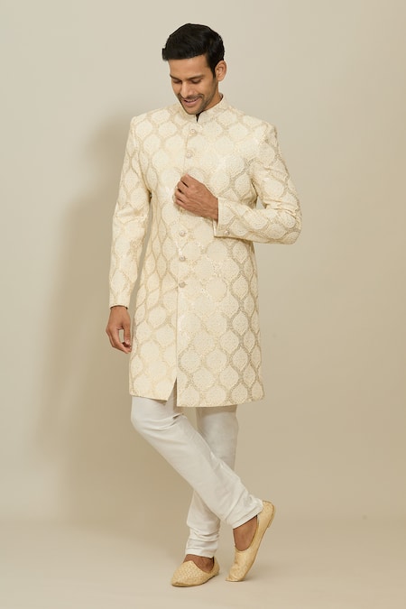 Aryavir Malhotra Mughal Ogee Pattern Sherwani With Churidar 