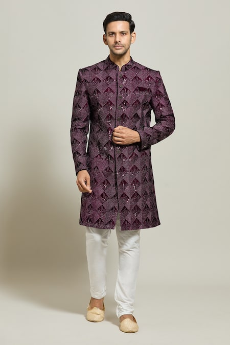 Aryavir Malhotra Geometric Pattern Sherwani & Churidar Set 