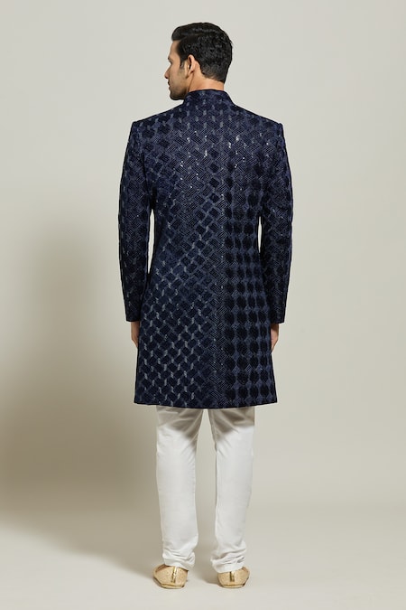 Arihant Rai Sinha Geometric Pattern Embroidered Sherwani With Churidar 