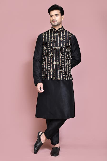 Aryavir Malhotra Floral Embroidered Nehru Jacket Kurta Set 