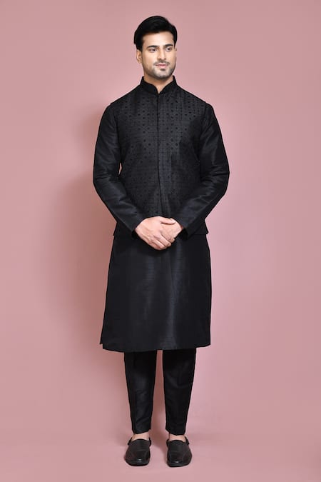 Aryavir Malhotra Geometric Motif Embroidered Nehru Jacket Kurta Set 