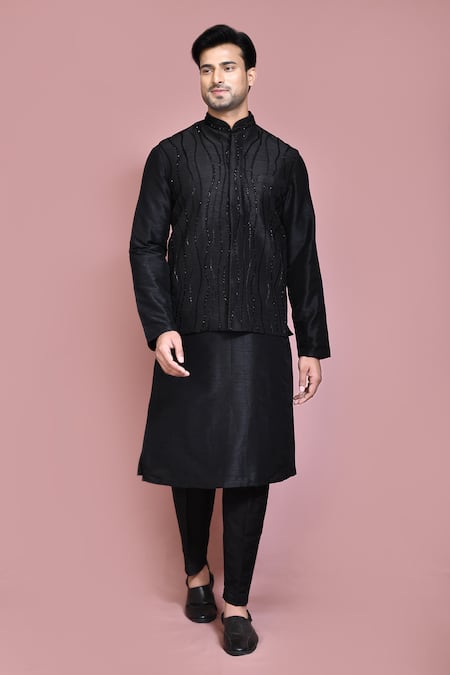 Aryavir Malhotra Embroidered Wave Nehru Jacket Kurta Set 