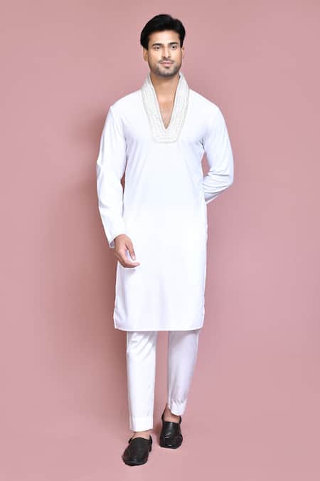 Arihant Rai Sinha White Cotton Embroidery Hand Straight Kurta With Pyjama 