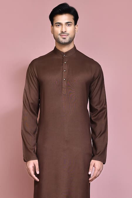 Shop Arihant Rai Sinha Brown Cotton, Rayon Solid Straight Kurta With Pyjama Online at Aza Fashions Shop_Arihant Rai Sinha_Brown Cotton, Rayon Solid Straight Kurta With Pyjama _Online_at_Aza_Fashions