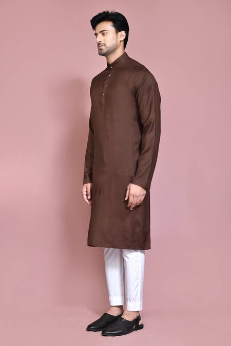 Arihant Rai Sinha_Brown Cotton, Rayon Solid Straight Kurta With Pyjama _at_Aza_Fashions