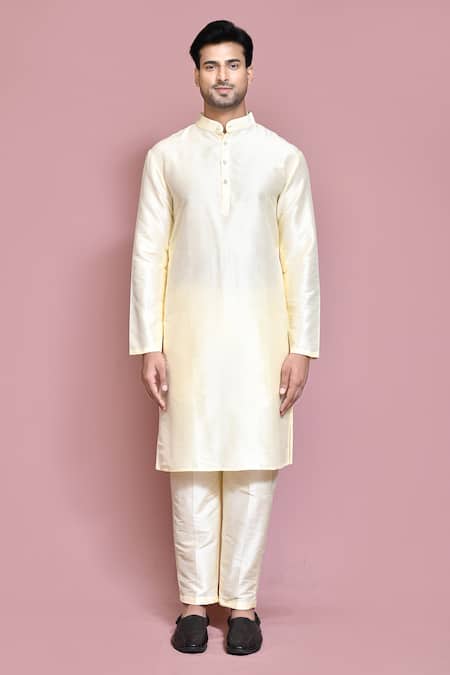 Buy_Arihant Rai Sinha_Cream Silk Solid Straight Kurta And Pyjama Set _Online_at_Aza_Fashions